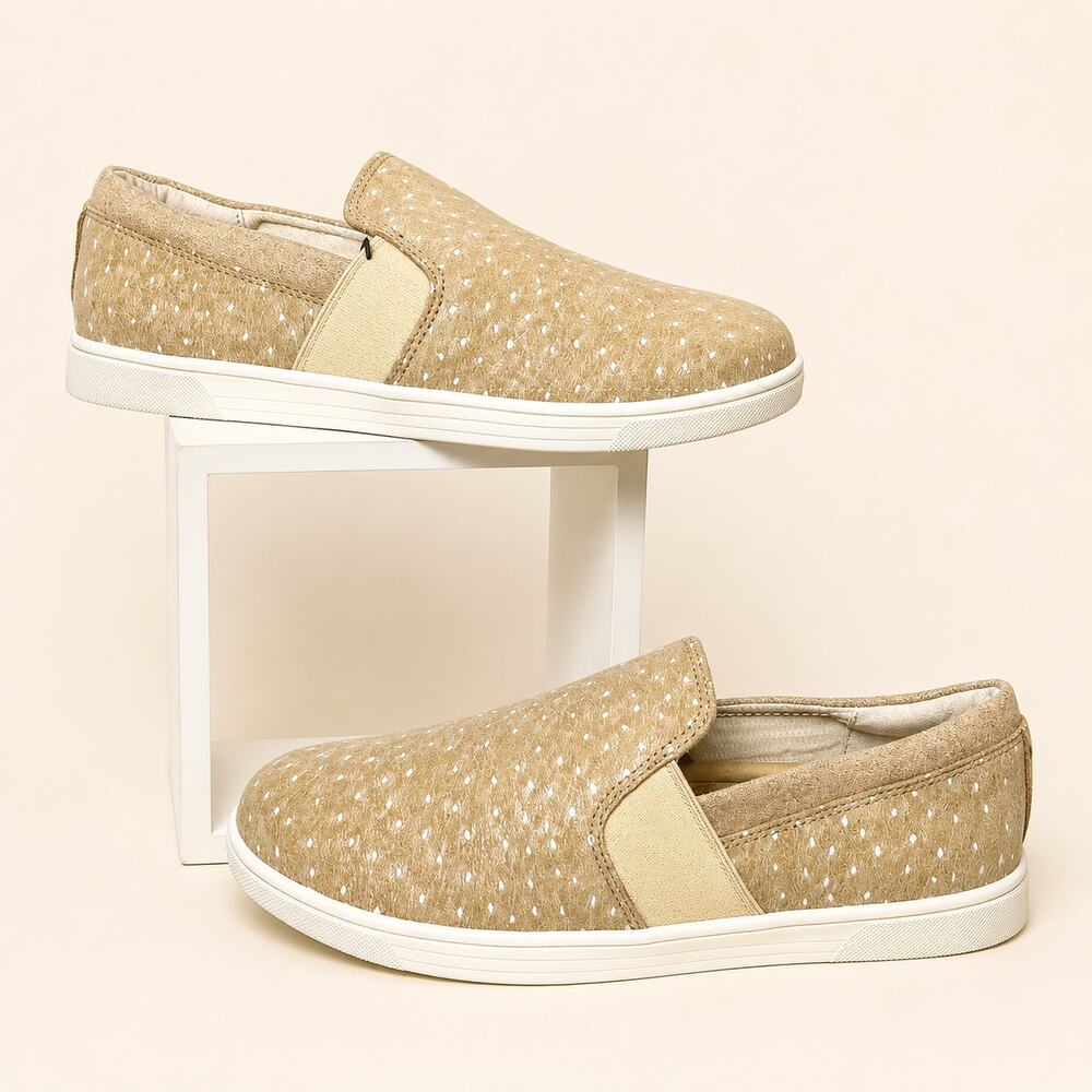 Waco Spenco Tan Ostrich Slip On Comfort Womens Sneaker Casual Shoe NEW 6.5